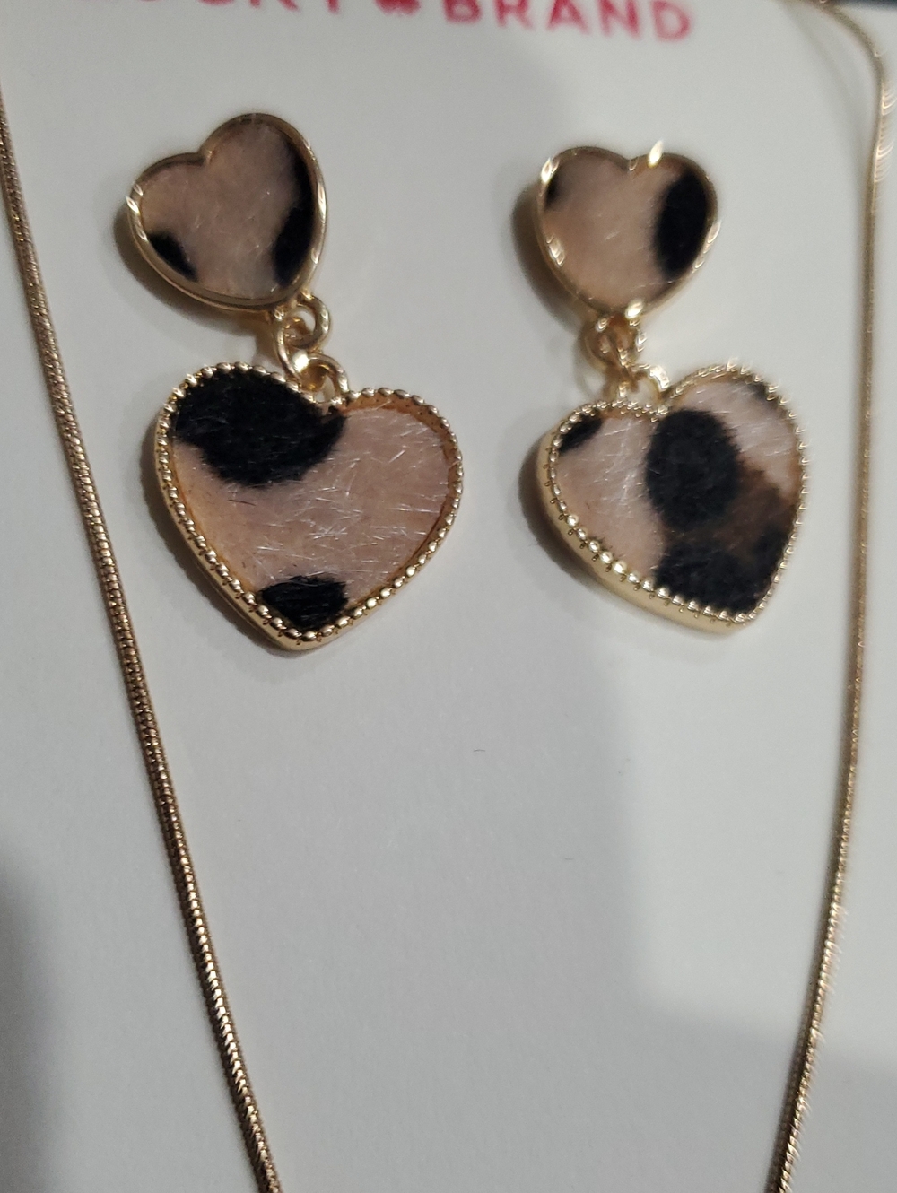 Lucky Brand heart shaped calf hair dangle earring & fringe pendant necklace set - Picture 2 of 8